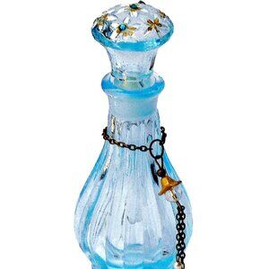 Vintage Style Cornflower Blue Mini Perfume Bottle Painted Flowers Gift for Her